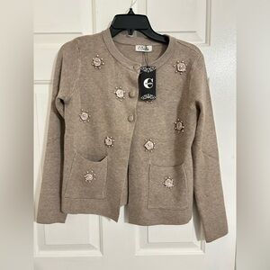 Cabi Women's Tan Sweater with Embellishments